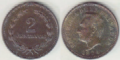 1974 El Salvador 2 Centavos (Unc) A008616